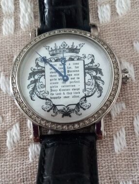 Juicy Couture Crystal-Trim Silver Watch with Black Strap and Blue Hands